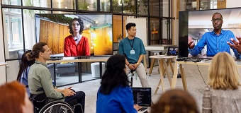 Diverse team collaborating using video call